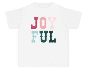 Joyful Youth Christmas T-Shirt | Youth Retro Holiday Tee | Western Joyful Kids Shirt | Cute Christmas Graphic Top 100% Cotton