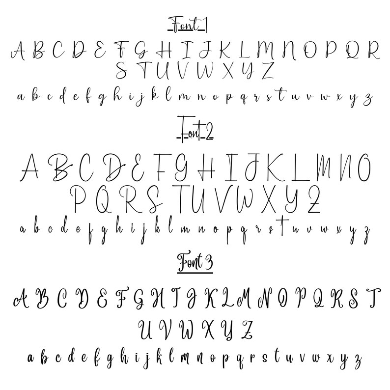 May include: Three different fonts of the alphabet in black ink on a white background. The fonts are cursive and handwritten.