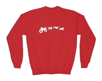 Youth Christmas Tractor Sweatshirt | Holiday Farm Crewneck for Kids | Country Christmas Cow Sweatshirt | Farm Life Winter Outfit
