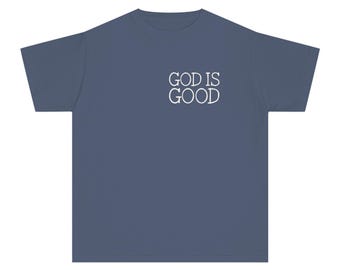 Youth God Is Good T-Shirt | Kids Christian Tee | Minimalist Faith Shirt | Religious Shirt for Boys & Girls | Neutral Colors