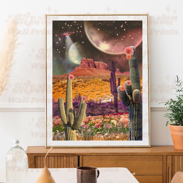 Southwest Desert Collage Wall Art Print | printable western digital download, desert cowgirl decor, western collage art, hippie cowgirl