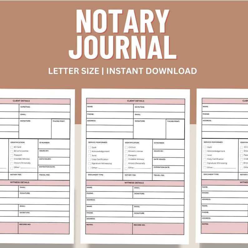 Printable Notary Journal | Notary Log | Printable PDF | Notary Record ...
