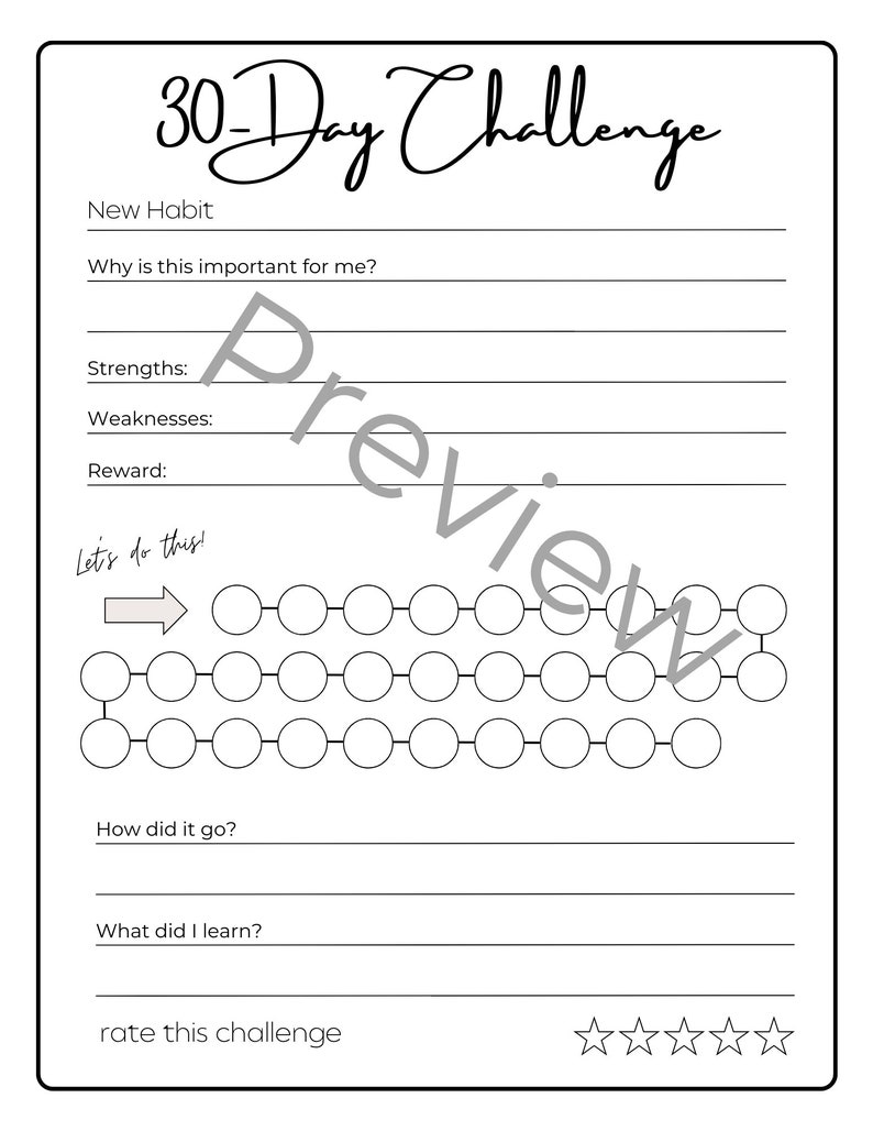 30 Day Challenge Printable - Etsy
