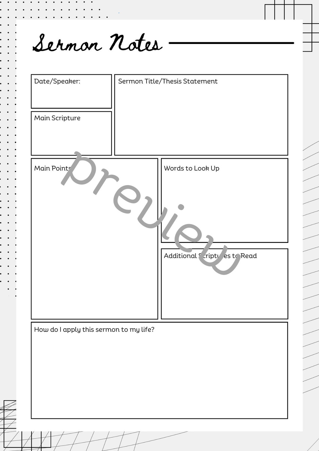 Sermon Note Printable for Teens - Etsy