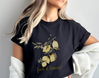 Lemon Comfort Colors Tshirt, Italian Lemon Tee, Language Lover Gift, Botanical Language Tee, Italian Lover Gift, Flower Shirt, Lemon Gift