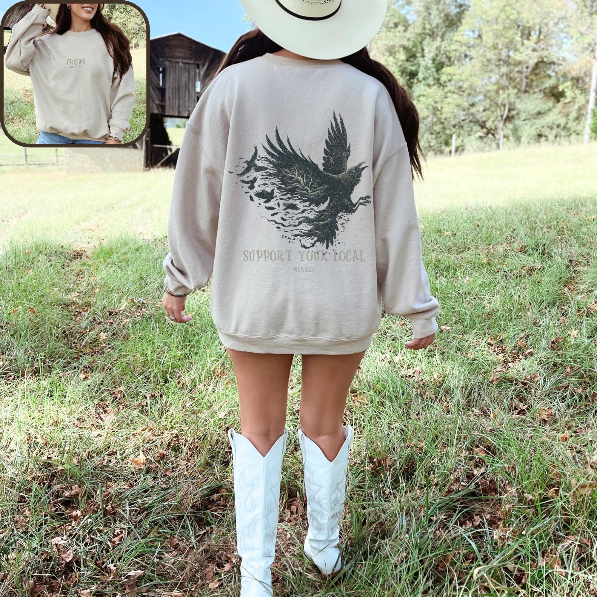 Crows Before Bros Support Your Local Murder Shirt, Vintage Crow Shirt, Bird Lover Gift, Whimsigoth Sweatshirt, Raven Crewneck, Dark Academia