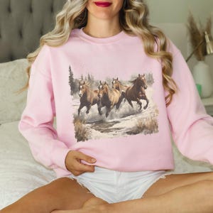 Wild Horses Sweatshirt: Vintage Watercolor Equestrian Crewneck
