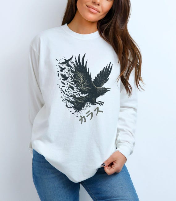 Comfort Colors Long Sleeve Crow Shirt, Japanese Crow Long