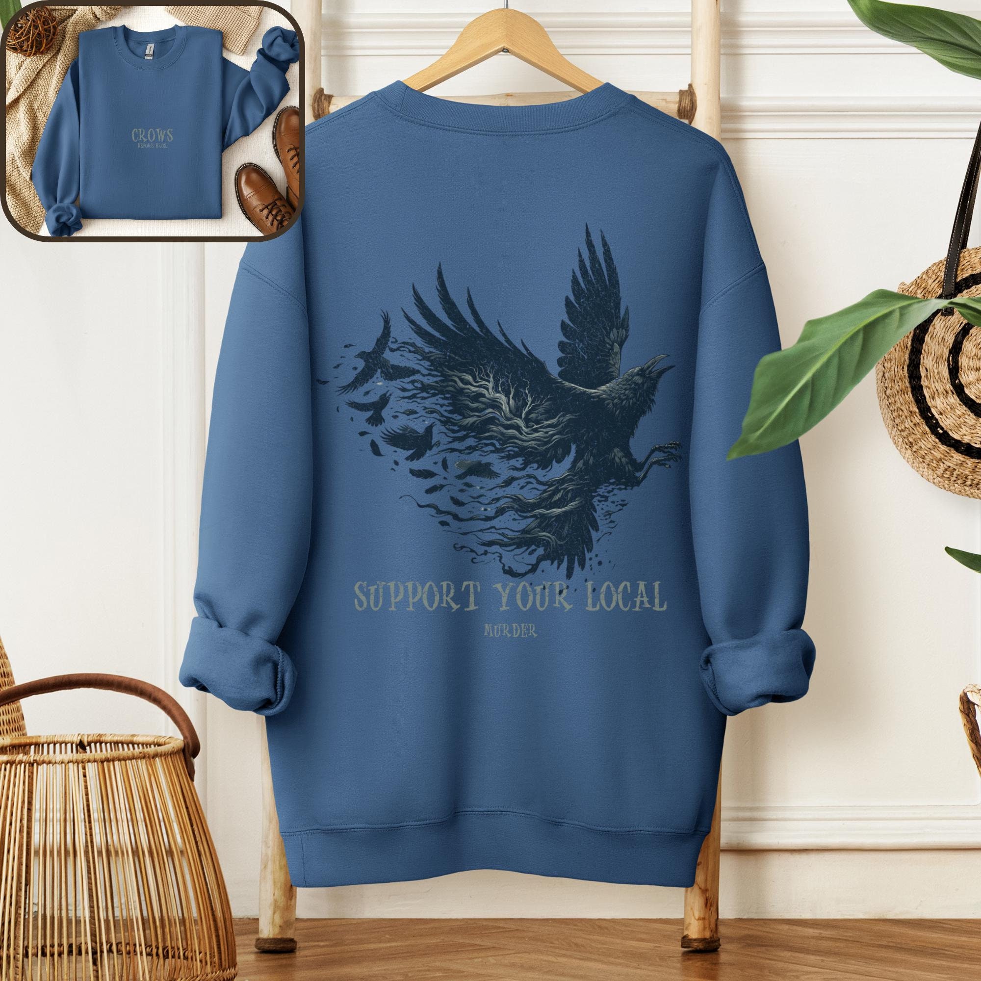 Crows Before Bros Support Your Local Murder Shirt, Vintage Crow Shirt, Bird Lover Gift, Whimsigoth Sweatshirt, Raven Crewneck, Dark Academia