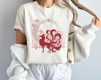 Nine Tailed Fox Comfort Colors Shirt, Folklore Foxcore Tee, Floral Fox Tshirt, Fox Lover Gift, Cottagecore Tee, Mythology Lover Tee