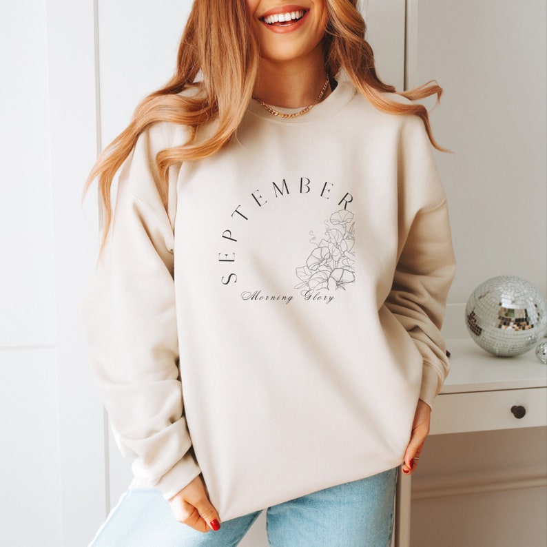 September Birth Flower Sweatshirt Birth Month Flower Birthday Shirt Aesthetic Clothes Plus Size Birth Flowers Crewneck Grandmas Garden Gift Sand