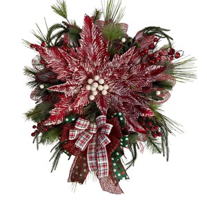 Red Velvet Poinsettia Wreath: Christmas Winter Door Decor