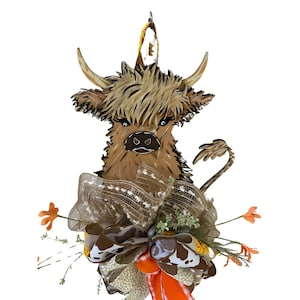 Highland Cow Mailbox Decor with Floral Bow - Rustic Outdoor Charm