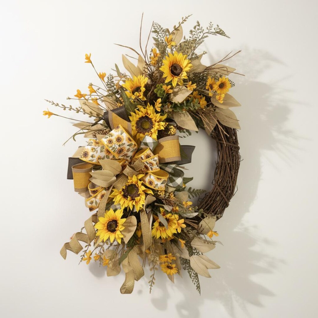 Sunflower Grapevine Wreath Front Door | Rustic Farmhouse Fall Decor ...