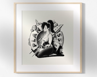 Impresión artística de tatuaje de pin-up de la Capitana Leela de Futurama