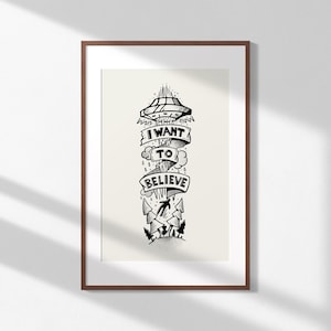 UFO X-Files I Want to Believe Tattoo Art Print