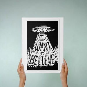 UFO X-Files I Want to Believe Illustration Art Print