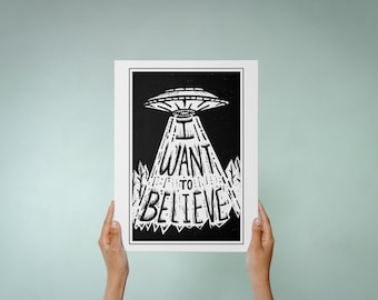 UFO X-Files I Want to Believe Illustration Art Print