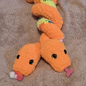 Chunky Plush Snake – Handmade Orange Wiggly Snake Plush (20&quot;) – Soft Chenille Stuffed Toy – Gift for Snake Lovers or Kids