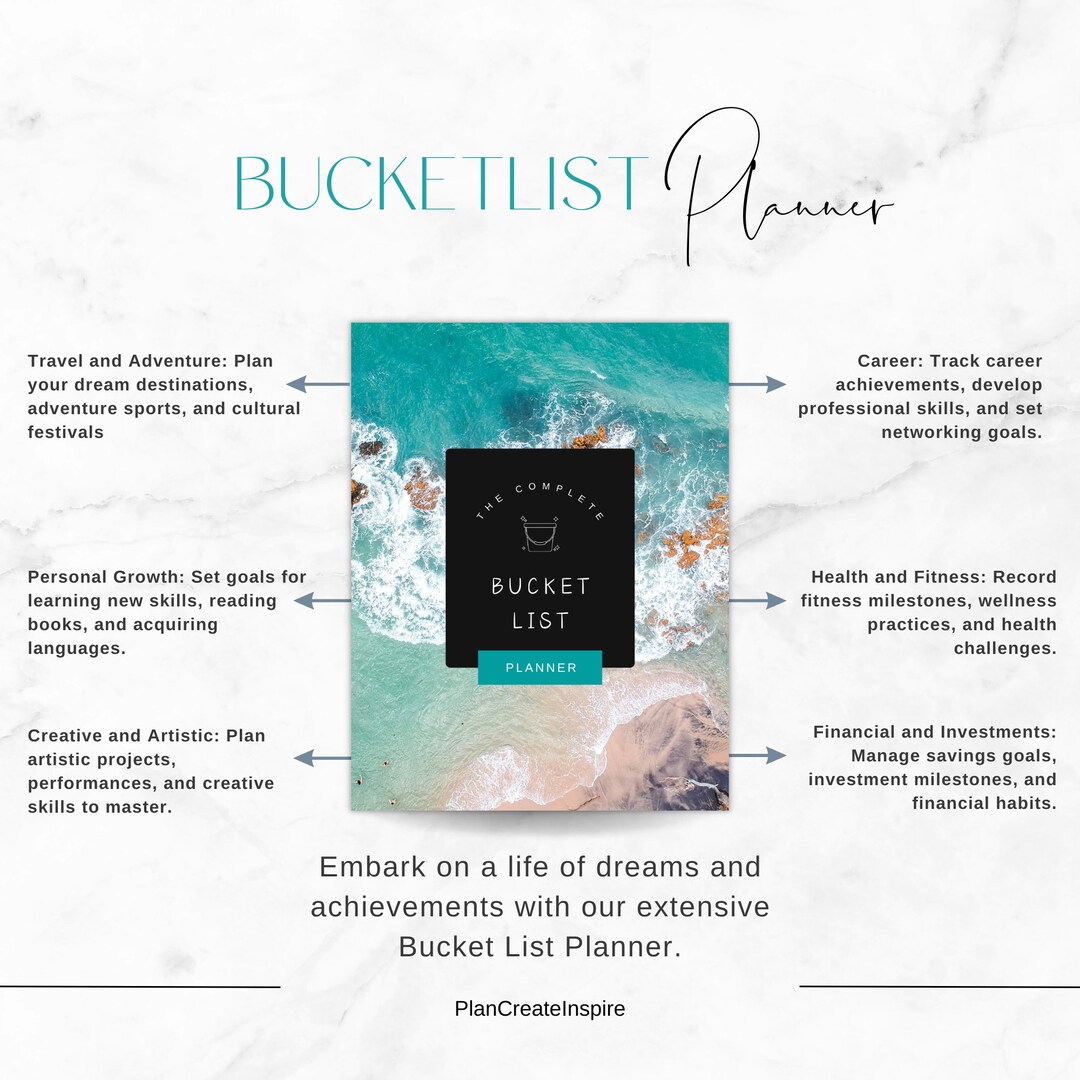 Bucket List Planner: Goals, Travel, Career, Health (printable PDF) - Etsy