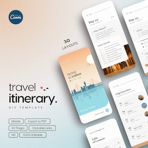 Canva Mobile Itinerary DIY Template (Lisbon, Portugal Cover) | Editable Trip Planner | Mobile Size | Digital Travel Schedule | PDF or Print