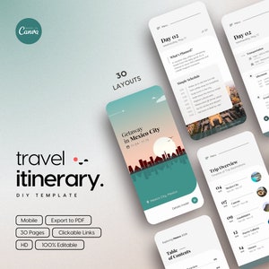 Canva Mobile Itinerary DIY Template (Mexico City, Mexico Cover) | Editable Itinerary | Vacation Planner | Digital Travel Schedule | PDF