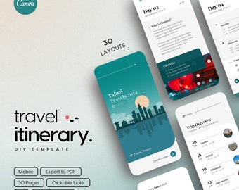 Canva Mobile Itinerary DIY Template (Taipei, Taiwan Cover) | Travel Planner | Vacation Organizer | Digital Schedule | PDF or Print