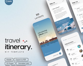 Modèle DIY d'itinéraire mobile Canva (couverture Athènes, Grèce) | Planificateur de voyage modifiable | Format mobile | Calendrier de voyage numérique | PDF