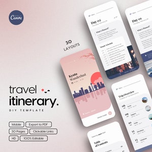 Canva Mobile Itinerary DIY Template (Kyoto, Japan Cover) | Editable Mobile Itinerary | Vacation Planner | Digital Travel Schedule | PDF