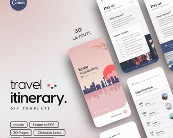 Canva Mobile Itinerary DIY Template (Kyoto, Japan Cover) | Editable Mobile Itinerary | Vacation Planner | Digital Travel Schedule | PDF