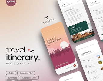 Canva Mobile Itinerary DIY Template (Bangkok, Thailand Cover) | Editable Mobile Itinerary | Trip Planner | Digital Travel Schedule | PDF