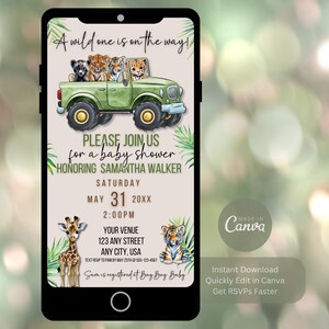 Baby Shower Invitation Safari Shower Invitation Jungle Baby Shower Wild One Baby Shower Invitation Template Digital Download