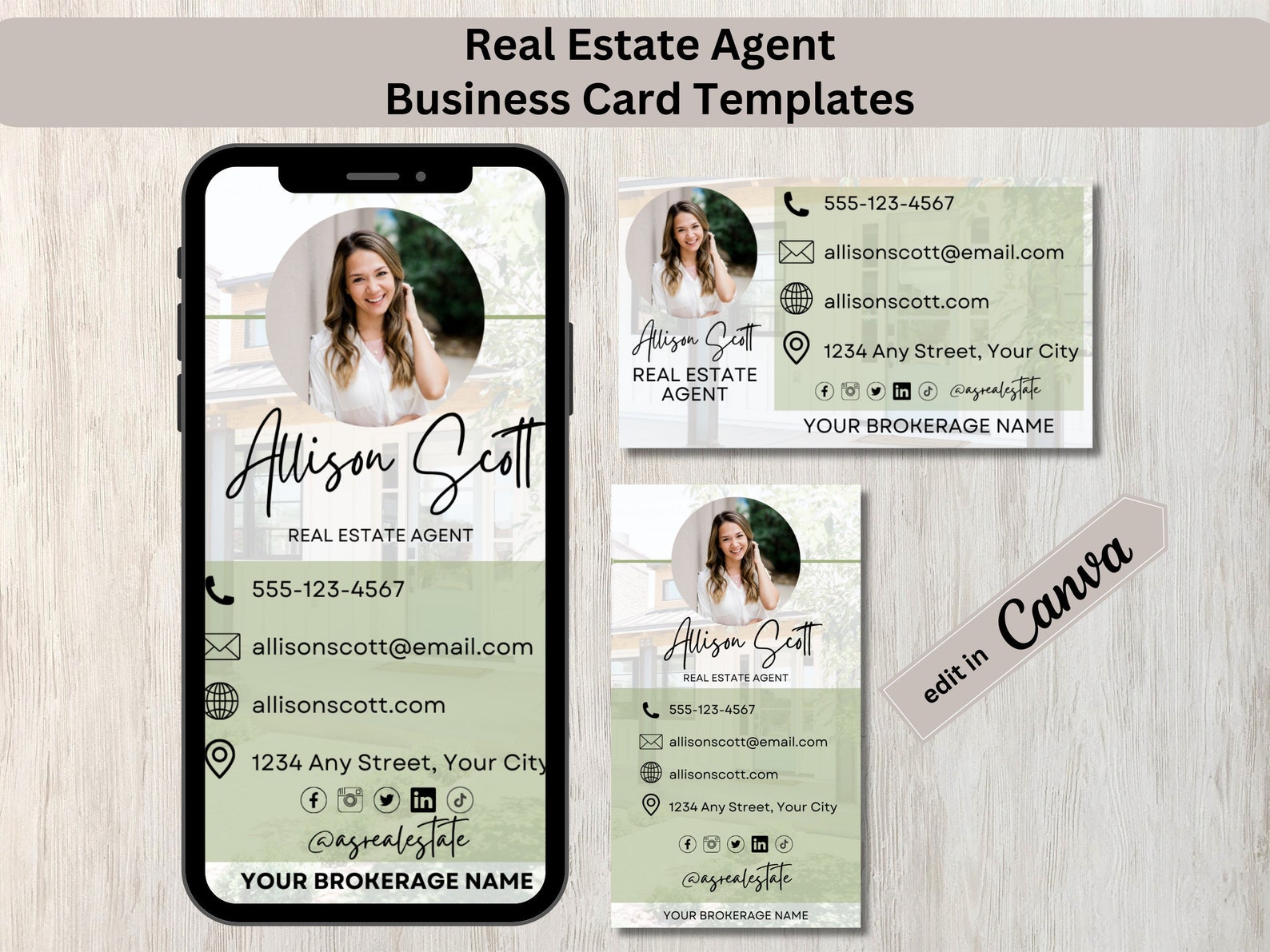 Modern Realtor Business Card Template Bundle - Customizable Real Estate ...