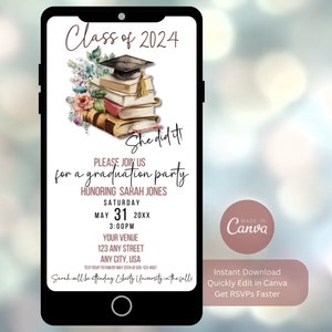 Graduation Invitation Template Graduation Invitation Vintage Floral She Did It Graduation Class of 2024 Graduation Party Invitation