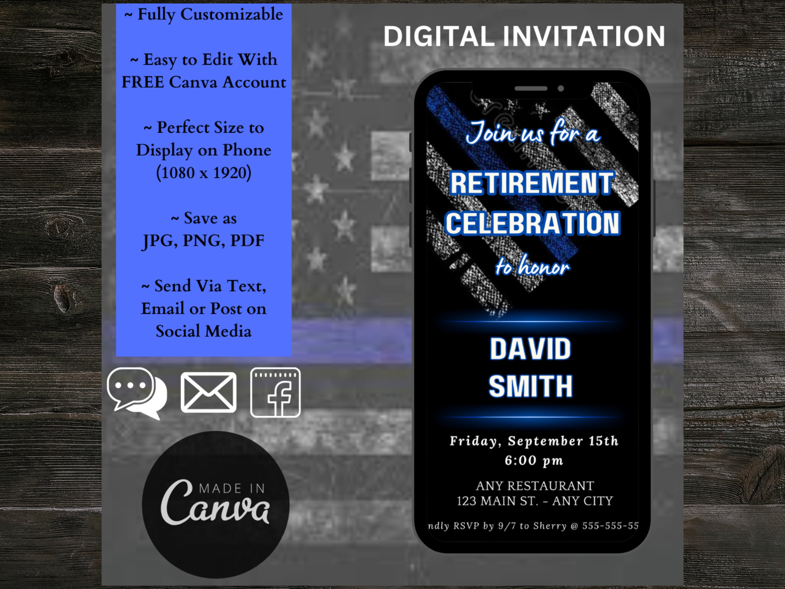 Police Retirement Invitation Template Thin Blue Line Text Message Phone Police Retirement Invitation Template Thin Blue Line Text Message Phone