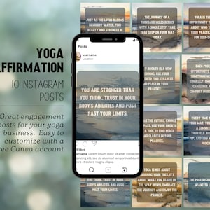 Sociale media post Yoga Instagram post Mindfulness citaten sjabloon Yoga affirmaties Sociale media Welzijnscoach Yoga Meditatie Strand