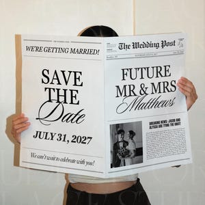 Wedding Save The Date Newspaper Template, Printable Newspaper Wedding Day Announcement, Future Mr And Mrs, Canva Template, 012
