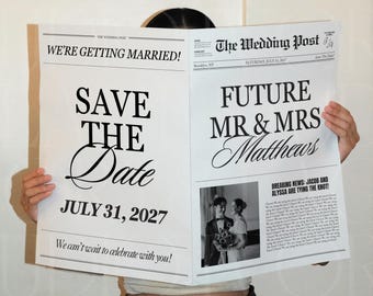 Wedding Save The Date Newspaper Template, Printable Newspaper Wedding Day Announcement, Future Mr And Mrs, Canva Template, 012