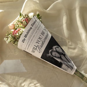Brautjungfer Vorschlag Zeitung Blumenstrauß Wrap Vorlage, druckbare Zeitung Brautjungfer Geschenke, Trauzeugin Vorschlag, Canva Vorlage