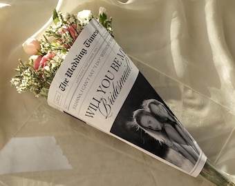 Bridesmaid Proposal Newspaper Flower Bouquet Wrap Template, Printable Newspaper Bridesmaid Gifts, Maid of Honor Proposal, Canva Template