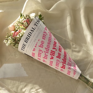Zeitung Brautjungfer Vorschlag Bouquet Vorlage, Pink Flower Wrap Brautjungfer Zeitung, druckbare Brautjungfer Info Karte, Canva Vorlage