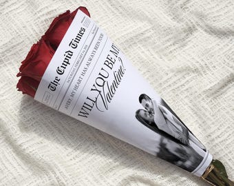 Valentines Day Newspaper Template, Flower Bouquet Wrap, Will You Be My Valentine, Gift for Boyfriend and Girlfriend, Canva Template