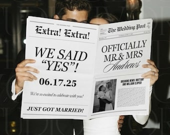 Elopement Announcement Wedding Newspaper Template, Printable Intimate Weddings Announcement, We Eloped, Editable Canva Template, 014