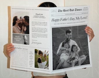 Fathers Day Newspaper Template, Custom Newspaper First Father's Day Gift For Husband, DIY Greeting Card For Dad, Canva Template, 055