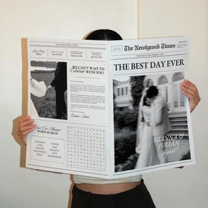 Elopement Wedding Announcement Newspaper Template, Printable We Eloped Photo Announcement, Intimate Weddings, Editable Canva Template