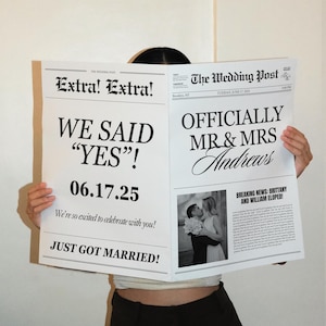 Modèle de journal de mariage faire-part de fiançailles, faire-part de mariage intime imprimable, nous nous sommes enfuis, modèle de toile modifiable