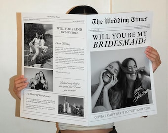 Newspaper Bridesmaid Proposal Bouquet Template, Printable Flower Wrap Bridesmaid Newspaper, Maid of Honor, Editable Canva Template