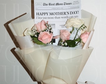 Mother's Day Newspaper Template, Printable Newspaper Flower Insert For Mom, Mothers Day Card Flyer, Editable Canva Template, 052