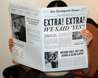 Wedding Elopement Announcement Newspaper Template, Printable Intimate Weddings Announcement, We Eloped, Editable Canva Template
