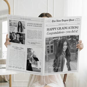 Plantilla de periódico de graduación, periódico editable con diseño de ramo de flores para recién graduados, regalo para estudiantes universitarios de último año (2026), plantilla de Canva, 044